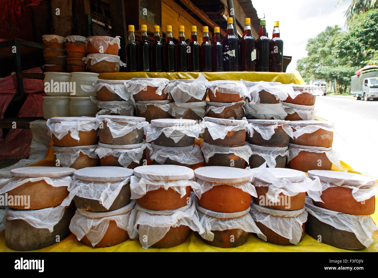 On way to negombo ; on road side honey curd ; Sri Lanka Stock Photo