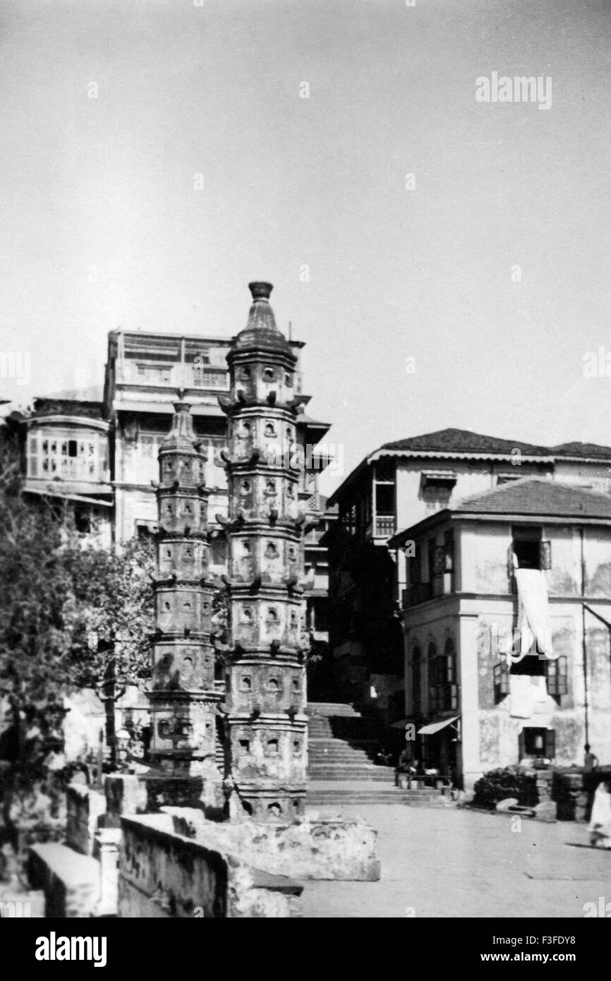 Old vintage 1900s Deep Stambh , Banganga , Bombay , Mumbai , Maharashtra , India - aad 148299 Stock Photo