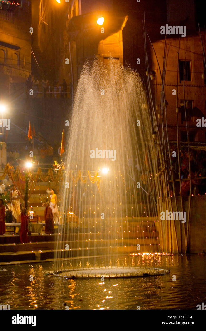Fountain at ghat dev diwali celebration ; Varanasi ; Uttar Pradesh