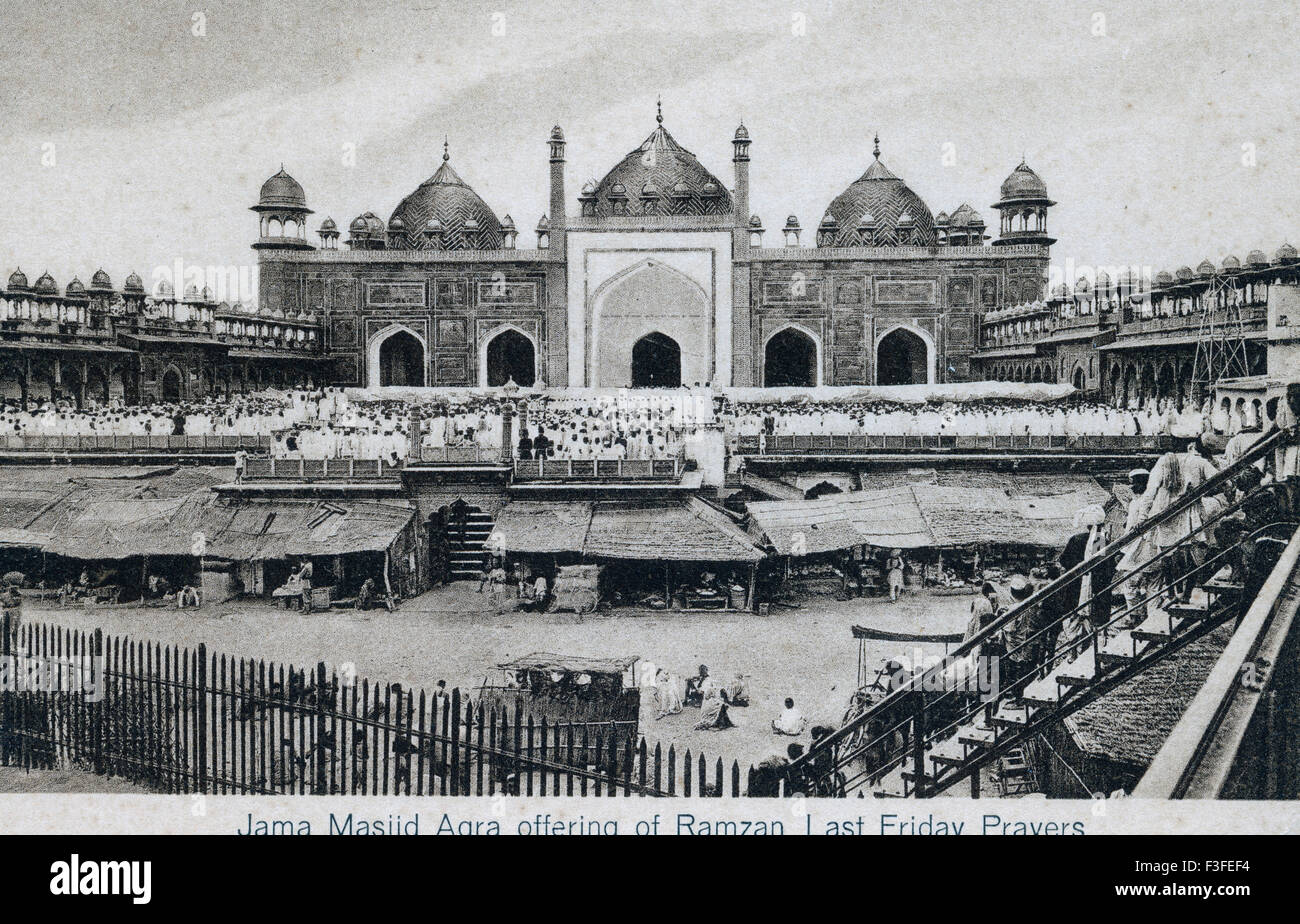 aad 128991 - Old vintage 1900s Jama Masjid , Agra , Uttar Pradesh , India Stock Photo