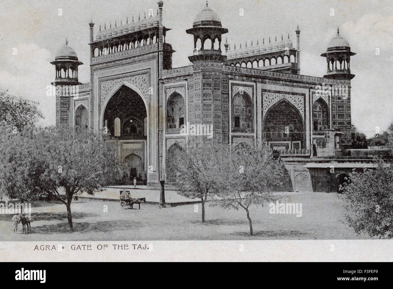 old vintage 1900s picture of Taj Mahal entrance gate ; Agra ; Uttar Pradesh ; India , asia Stock Photo