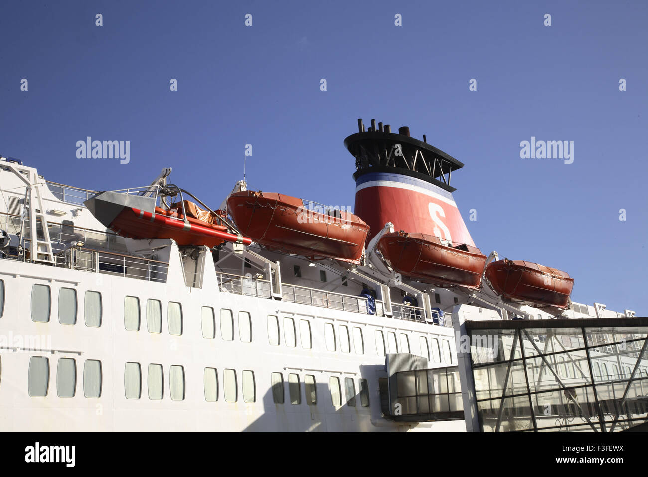Water transport ; passenger multi storied ship with life boats ; Sweden No property Release Stock Photo