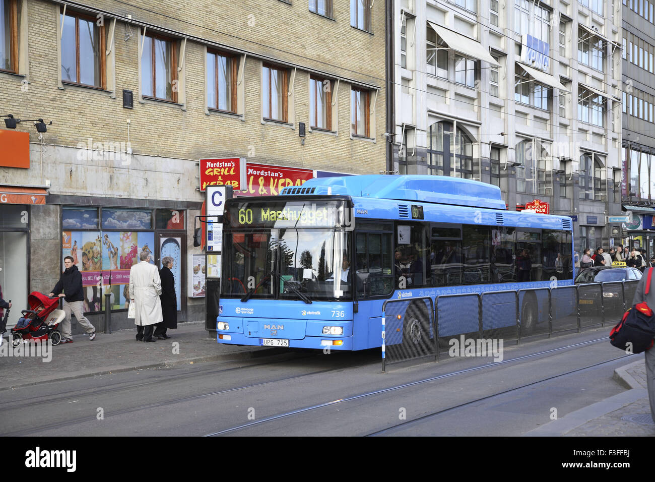 Blue bus, Gothenburg, Vastra Gotaland County, Sweden, Nordic countries, Europe Stock Photo