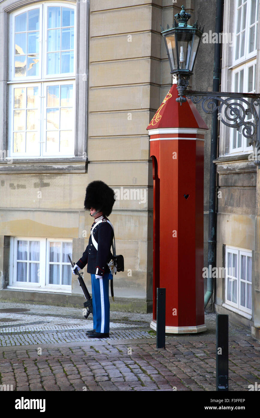 Royal guard at Amalienborg Royal Residence in Copenhagen ; Denmark ; Scandinavia Stock Photo