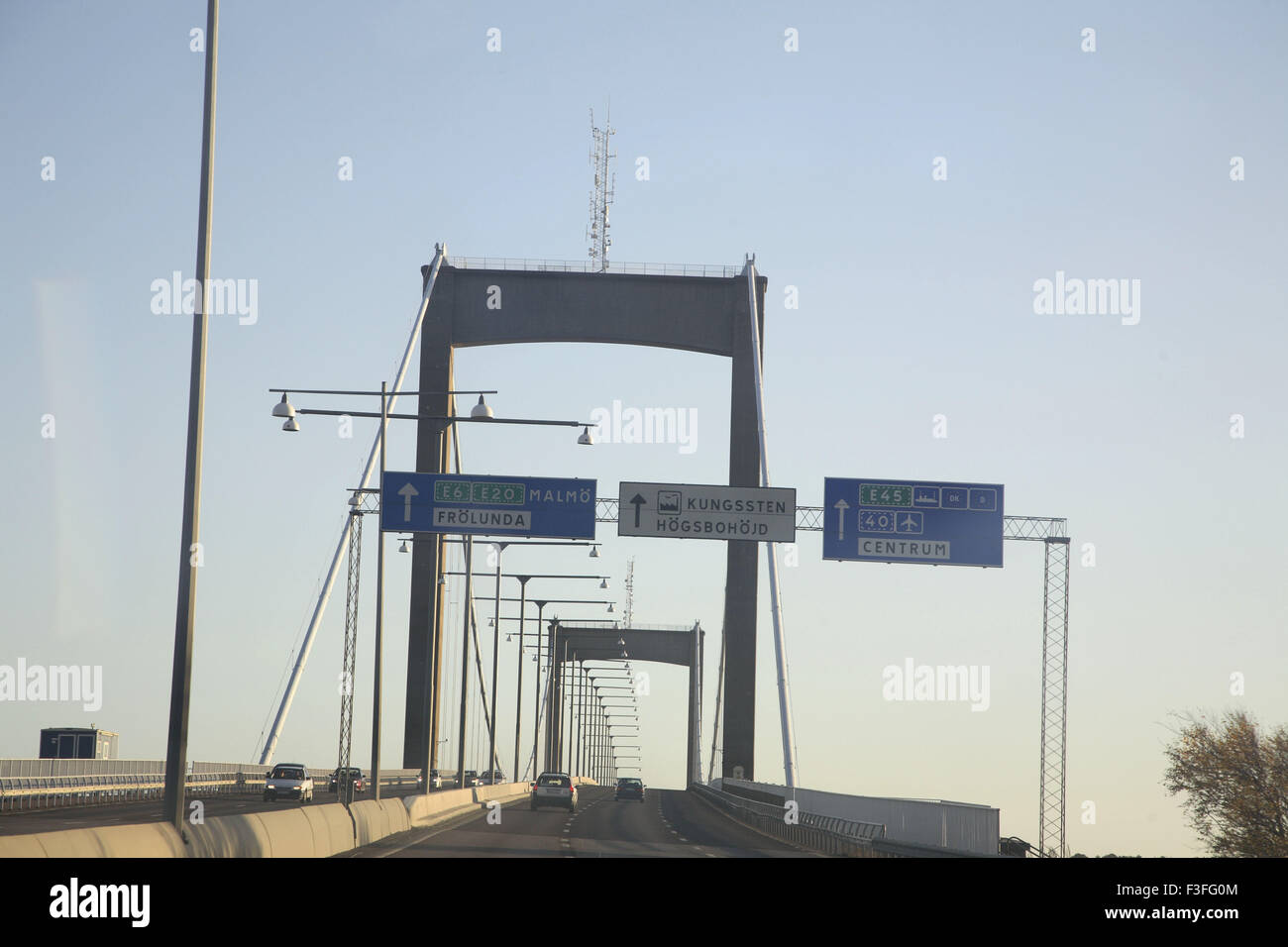 Road signs showing highways E 6 ; E 20 ; E 45 ; Sweden Stock Photo