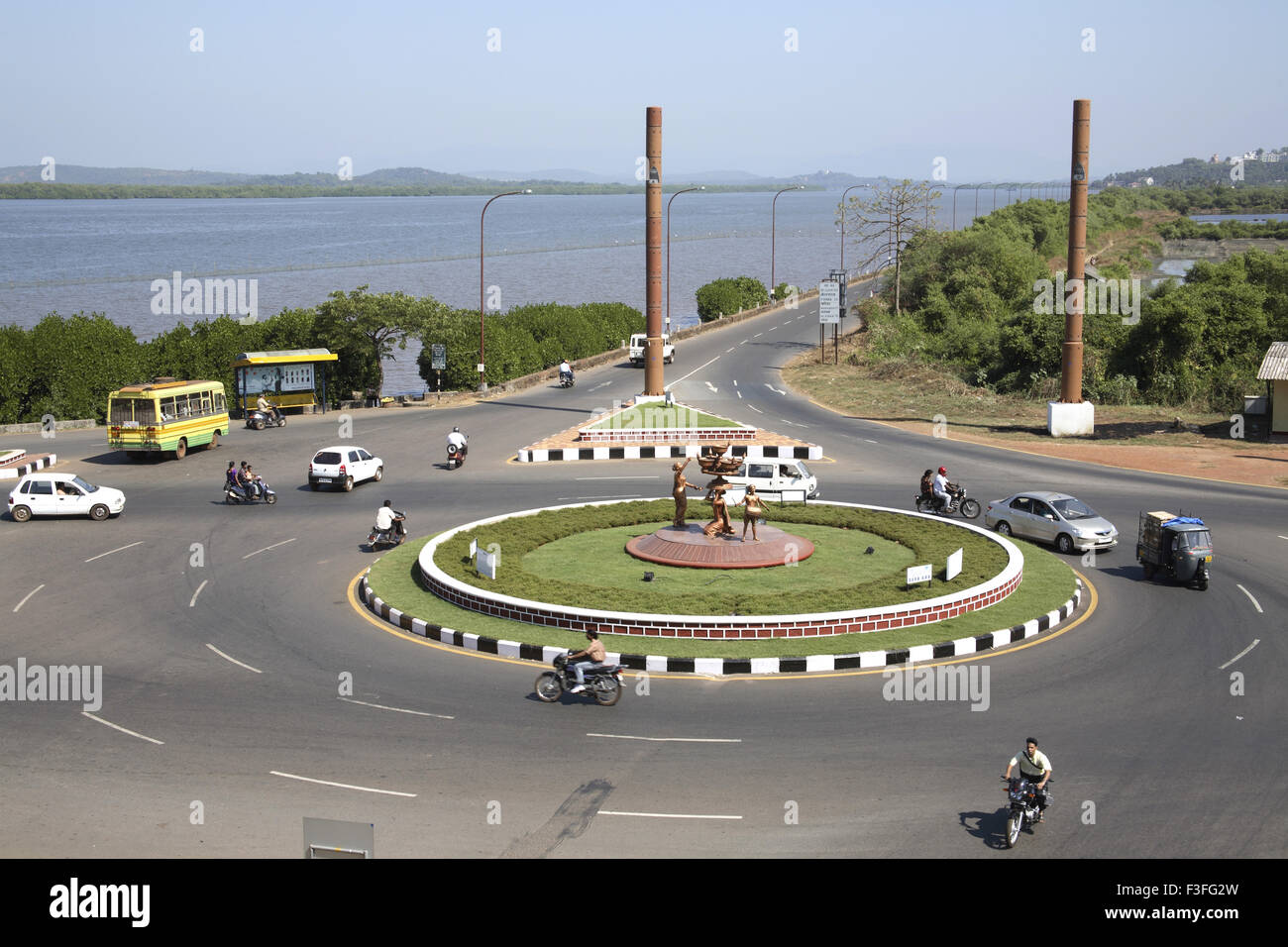 The Panjim Circle under the Mandovi bridge links Panjim city to Ponda ; Ribandar ; Old Goa ; India Stock Photo