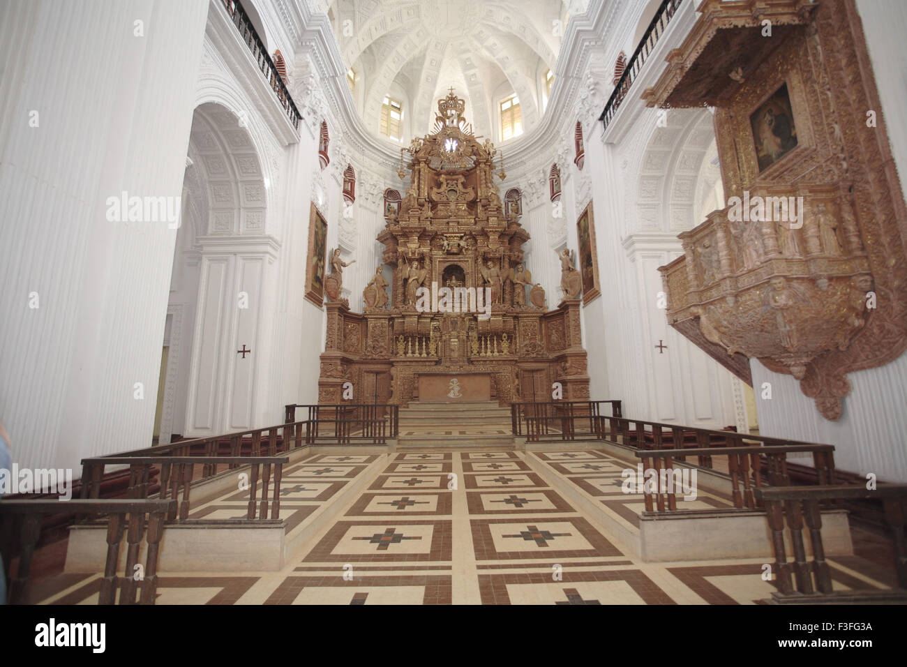 The main alter in the Church of St. Cajetan modeled on St. Peter's Church in Rome; Old Goa ; India Stock Photo