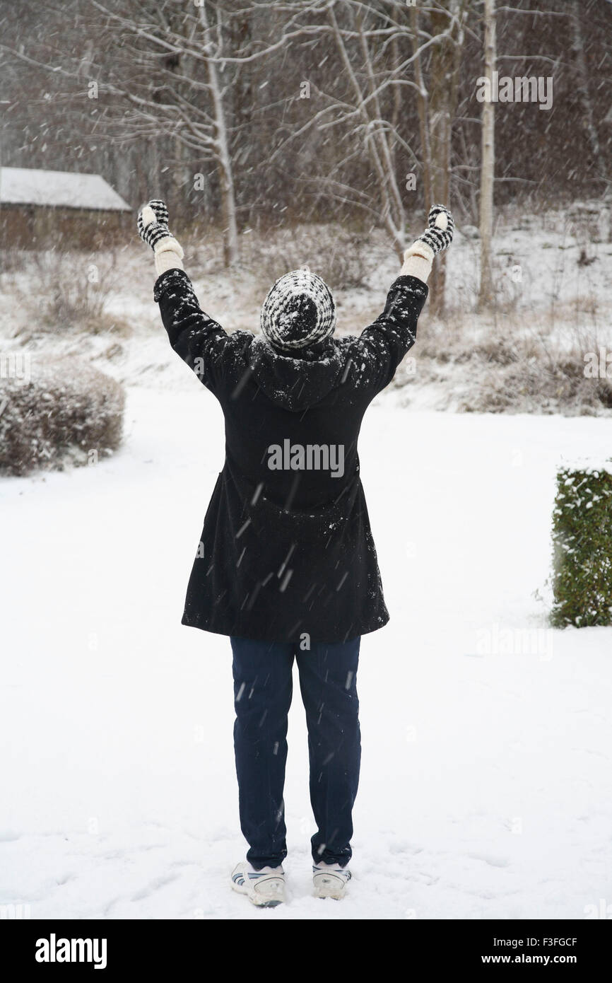 Old lady raising her hand towards the sky ; Sweden ; MR#468 Stock Photo ...