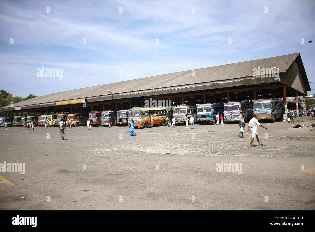 Private Bus operator's Bus station ; Thrissur ; Kerala ; India Stock
