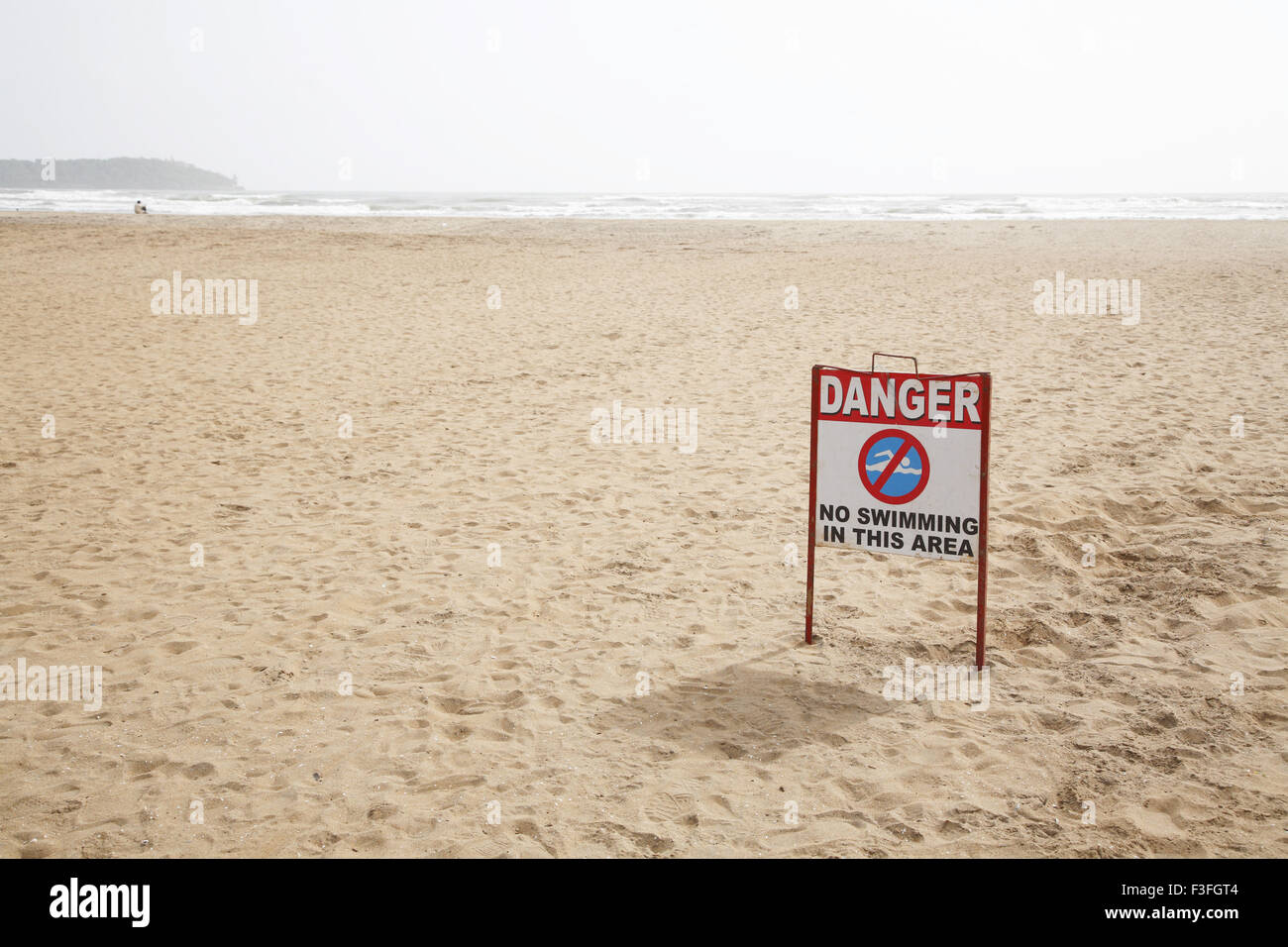 No swimming sign, Danger signboard, Miramar beach, Panjim, Goa, India