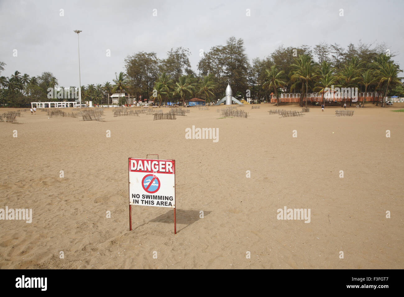 No swimming sign, Danger signboard, Miramar beach, Panjim, Goa, India