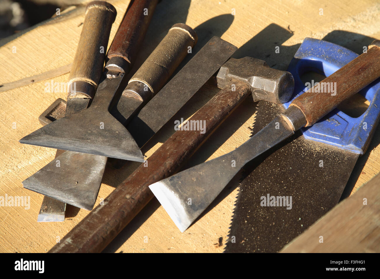 Carpenter's tools ; hammer ; Chisel ; Square ; Saw Stock Photo Alamy