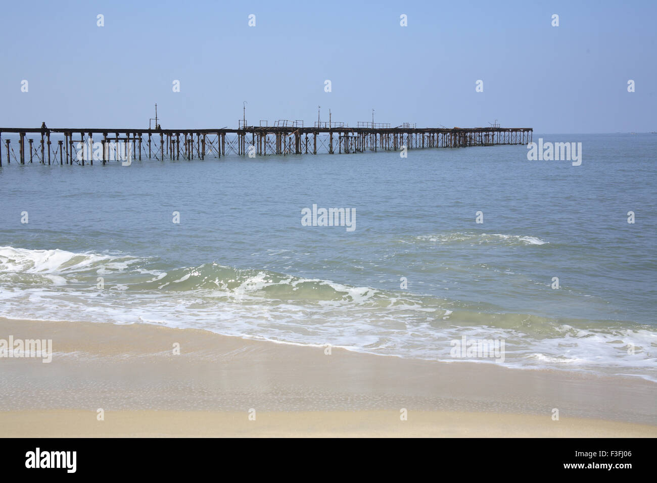 Pier at Alappuzha Beach ; wharf is 140 years old ; Alappuzha ; Alleppey Beach ; Kerala ; India Stock Photo