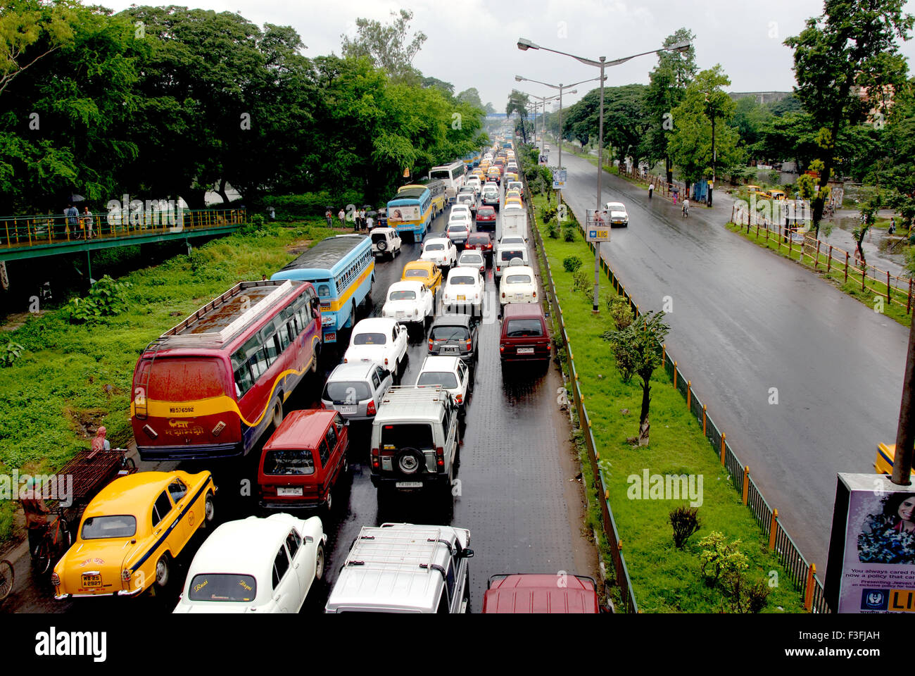 Traffic jam due to heavy rains due to monsoon ; India Stock Photo