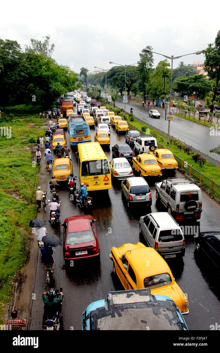 Traffic jam due to heavy rains due to monsoon ; India Stock Photo