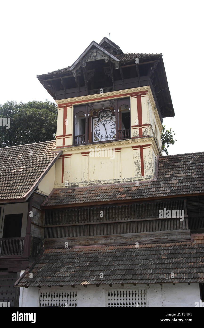 The front gate ; clock tower of Puthen Maliga Kuthiramalika Palace Museum in Thiruvananthapuram or Trivandrum ; Kerala ; India Stock Photo