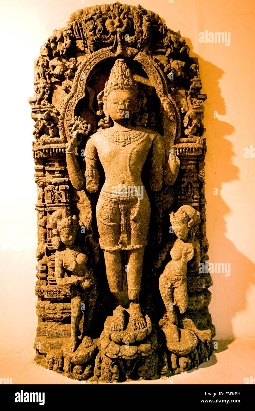 Statue of lord Vishnu of 9th Century at heritage Indian museum building ; Calcutta ; West Bengal