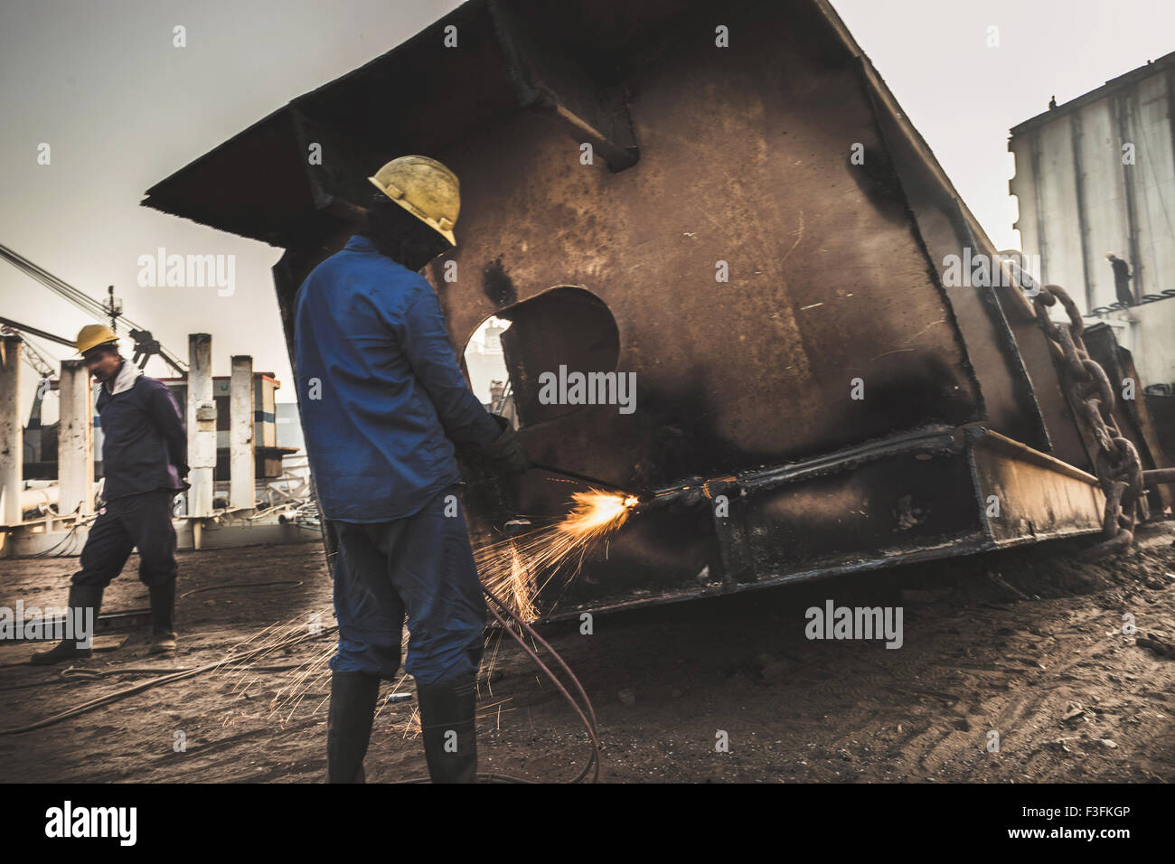 Shipbreaking Yards of Alang. Stock Photo