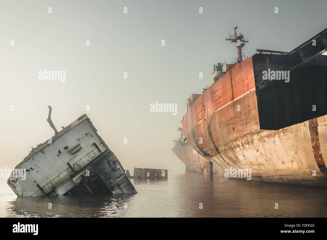 Shipbreaking Yards of Alang. Ship wreckages Stock Photo