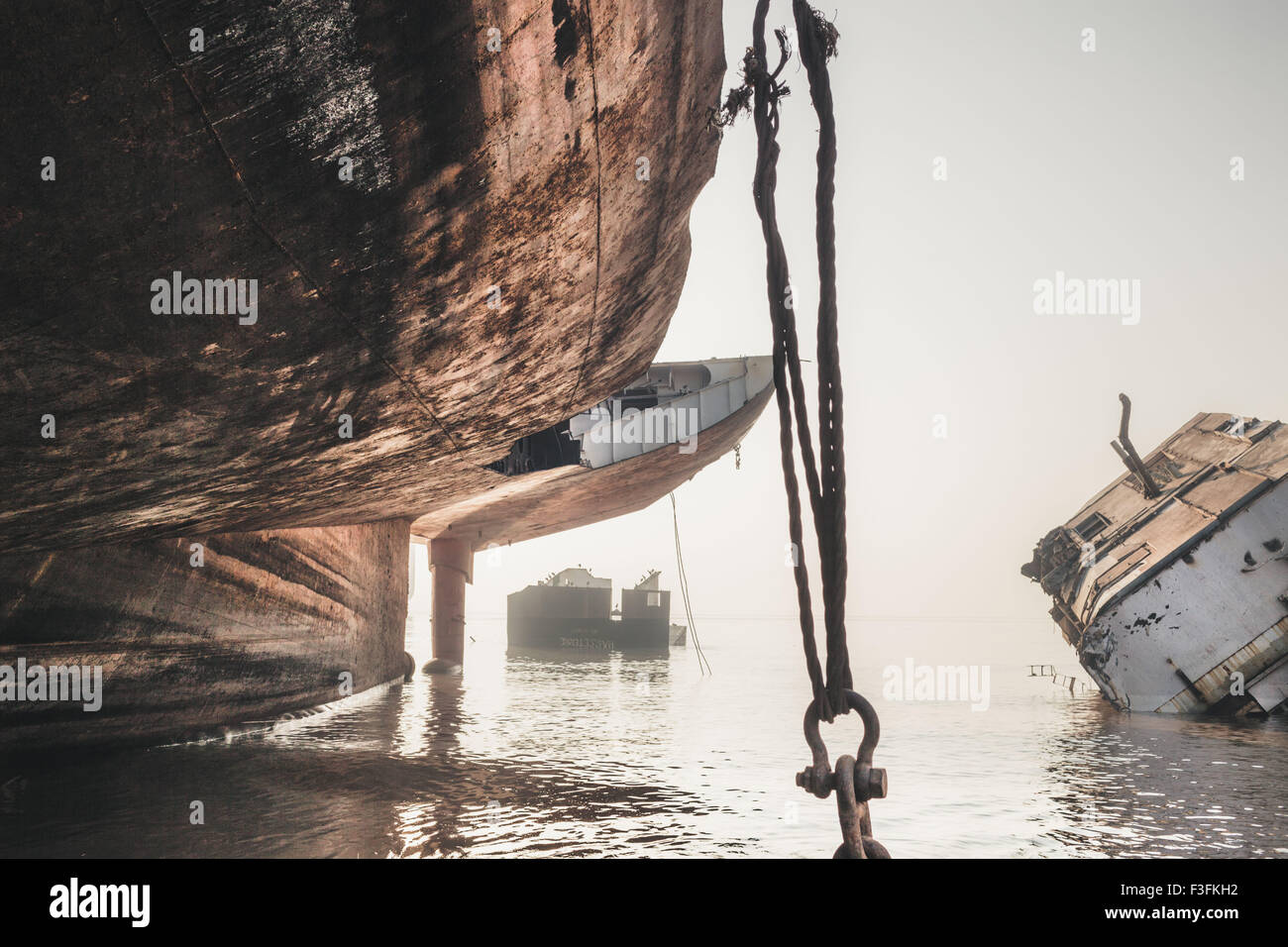 Shipbreaking Yards of Alang. Ship's wreckages Stock Photo