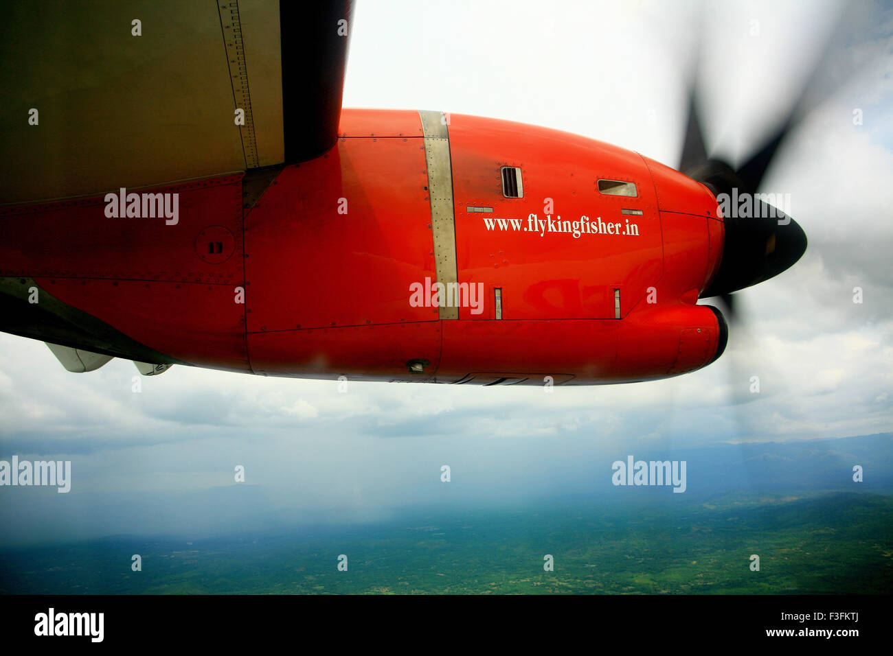 Kingfisher airlines aerial shot taken from inside flight ; Kerala ; India Stock Photo