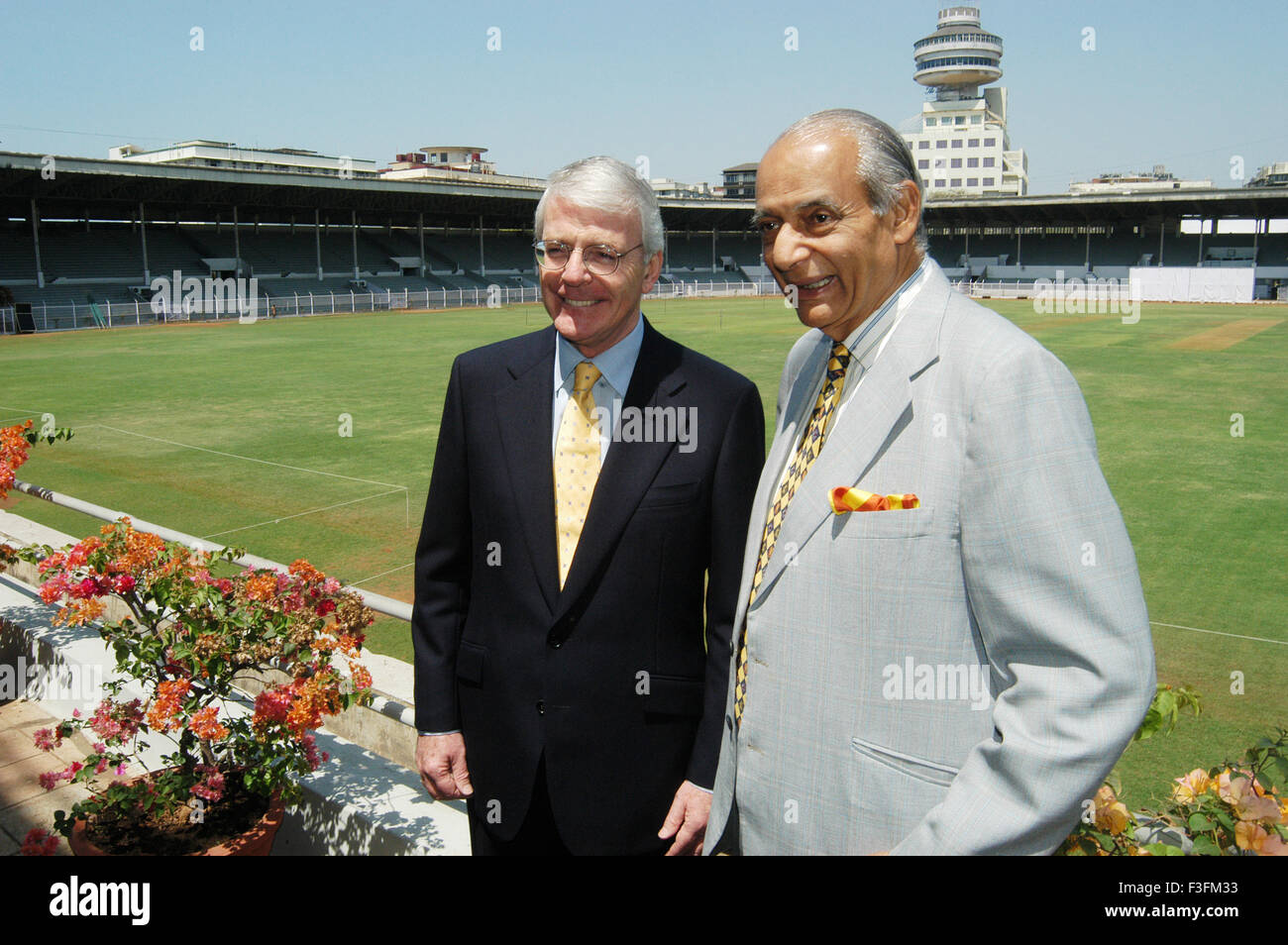 CCI president and former BCCI chief Raj Singh Dungarpur and former British Prime Minister John Major chatting Bombay Mumbai Stock Photo