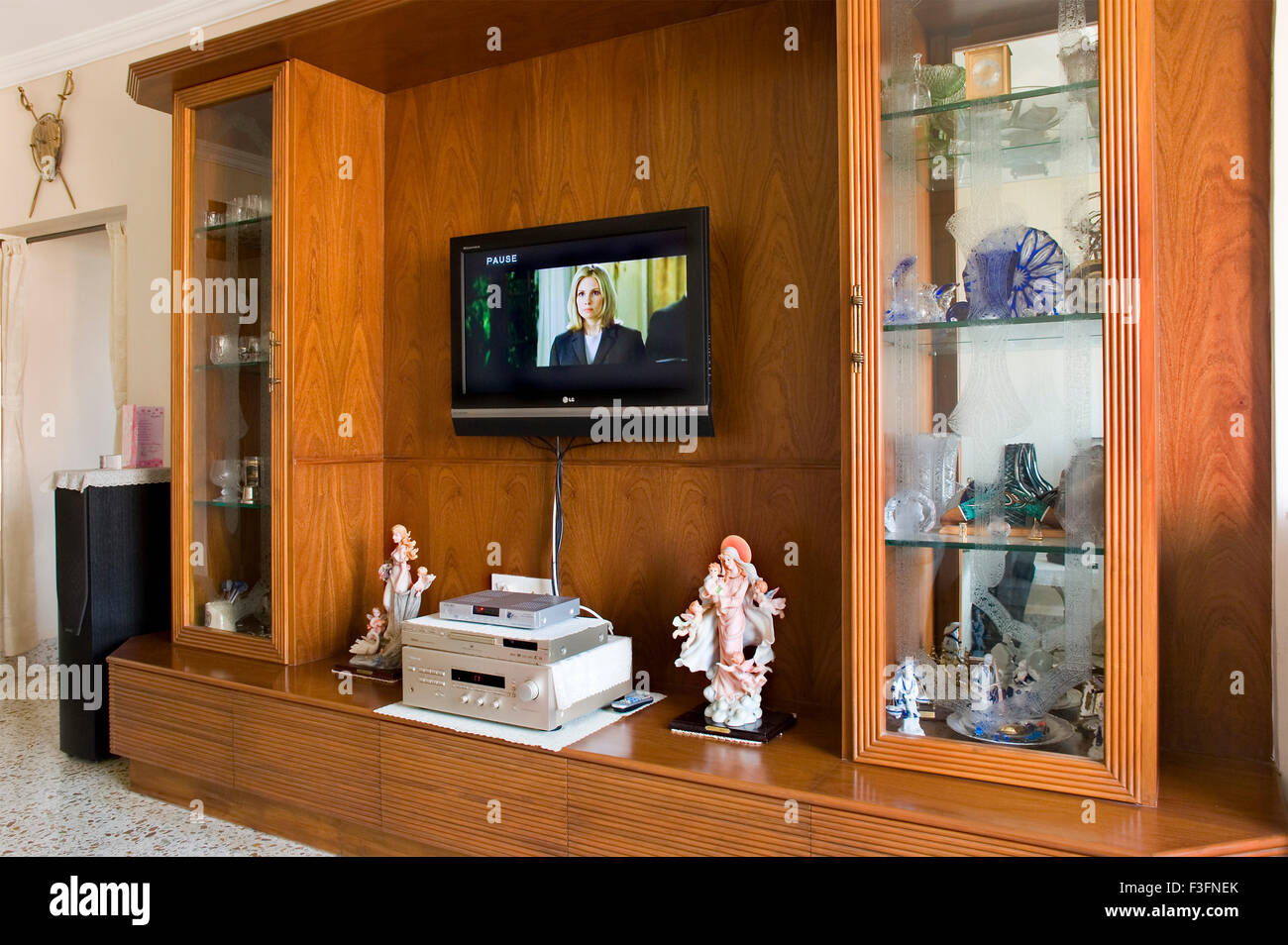 Television in context of home d?cor ; Bombay Mumbai ; Maharashtra ; India Stock Photo