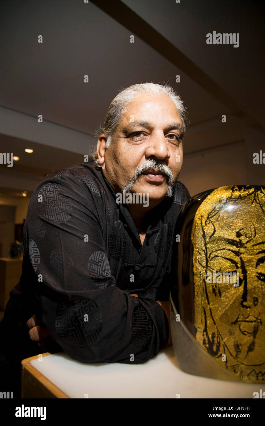 Charan Sharma famous Indian artist at museum art gallery Kala Ghoda ; Bombay now Mumbai ; Maharashtra ; India NO MR Stock Photo