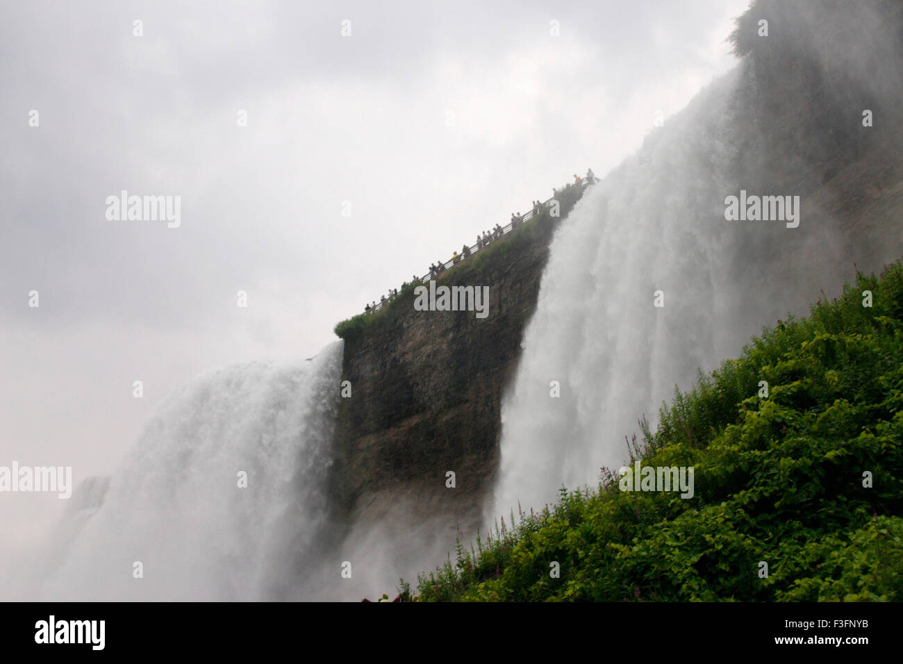 Niagra fall on overcast and rainy day ; U.S.A. United States of America Stock Photo