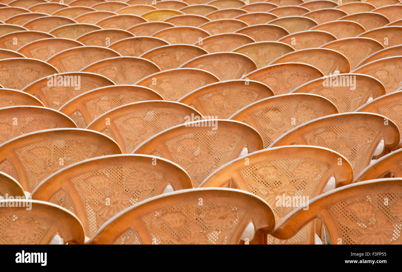 Empty chairs before Opening Ceremony of Mumbai festival at Gateway of India ; Bombay now Mumbai ; Maharashtra ; India Stock Photo
