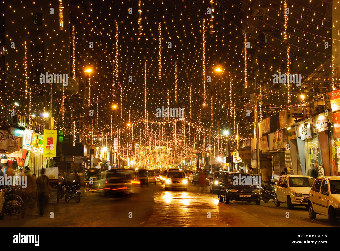 Diwali lights street in Lokhandwala Andheri Bombay Mumbai Maharashtra India Indian Asia Asian Stock Photo
