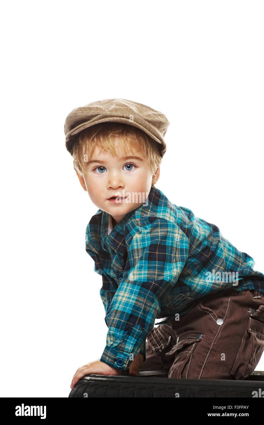 Cute funny little boy isolated on white Stock Photo Alamy