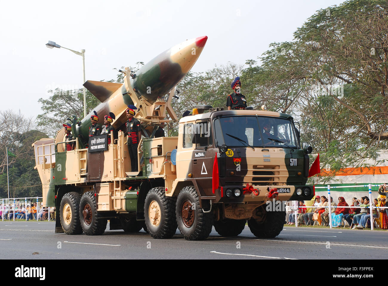Prithvi missile launcher with Indian army soldiers parade on Republic Day Stock Photo