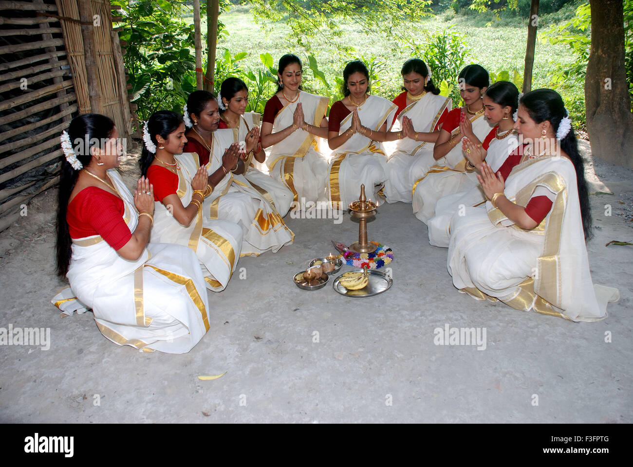 Women celebrating ; Onam Festival ; dancing ; Kaikottikali Dance ; Kerala ; India ; Asia Stock Photo