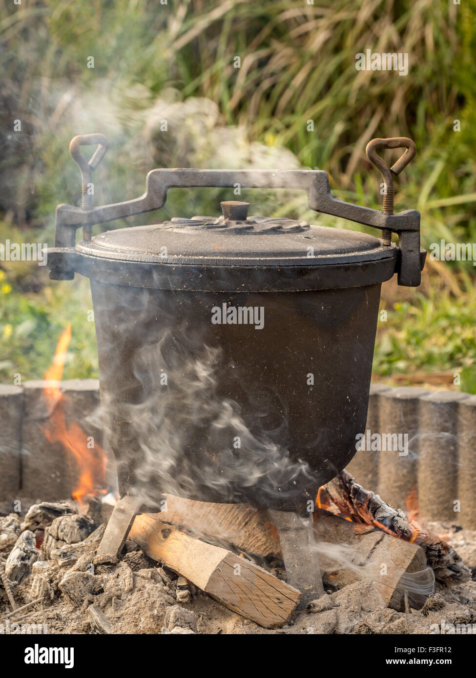 Kettle over campfire stock photo. Image of black, prepared - 23665154