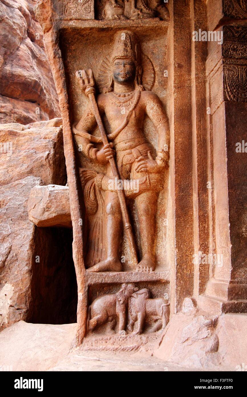 Sculpture in the cave no 2 ; Badami ; Karnataka ; India Stock Photo