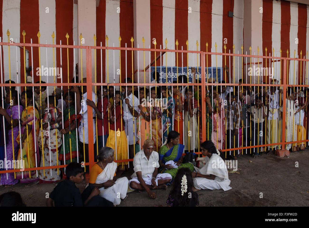 A queue of people waiting for darshan ; Palani ; Tamil Nadu ; India Stock Photo