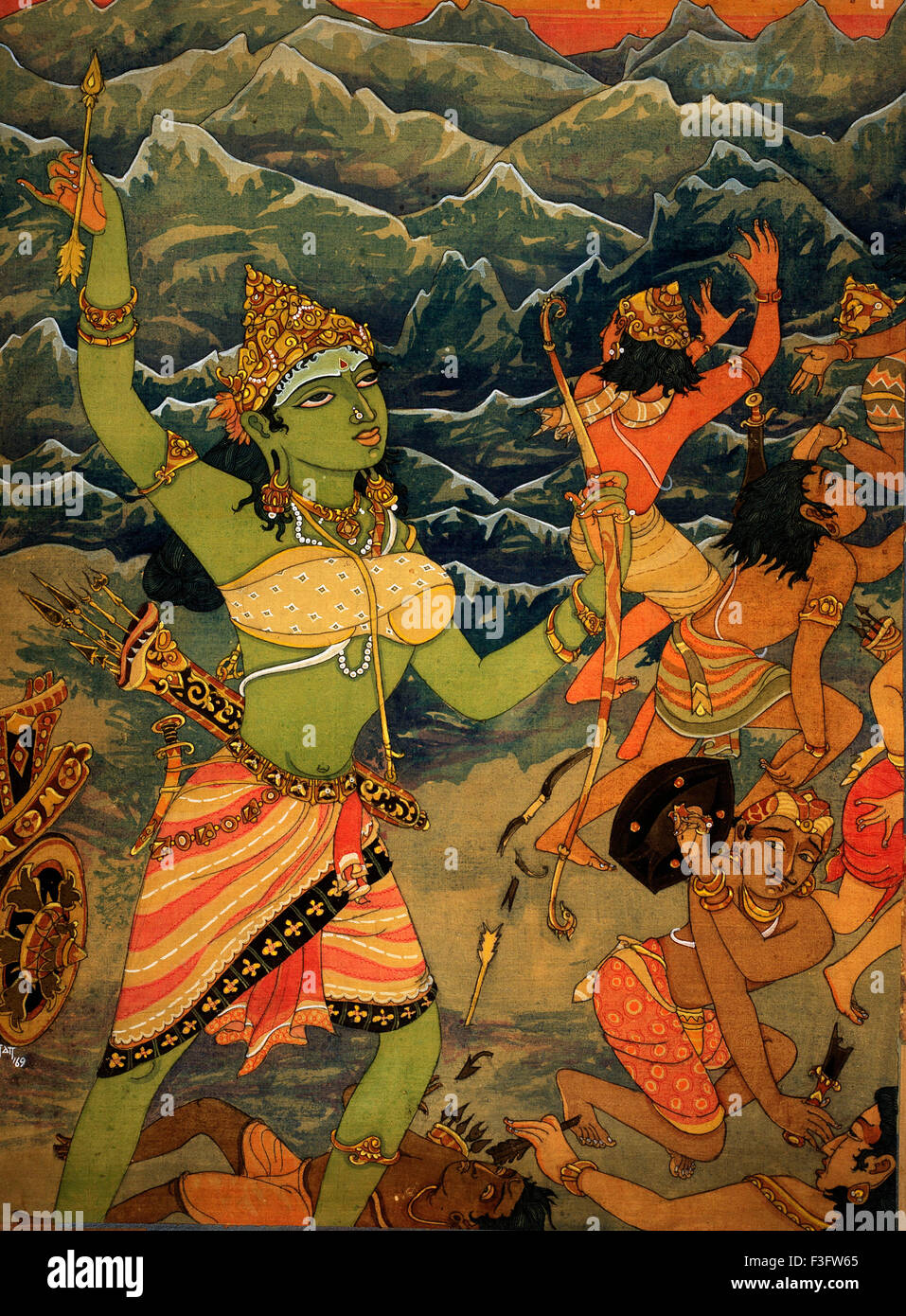 Hinduism ; hindu art ; himalayan academy art ; religion ; spirituality ; artist S. Rajam ; shakti ; himalayas ; warrior Stock Photo