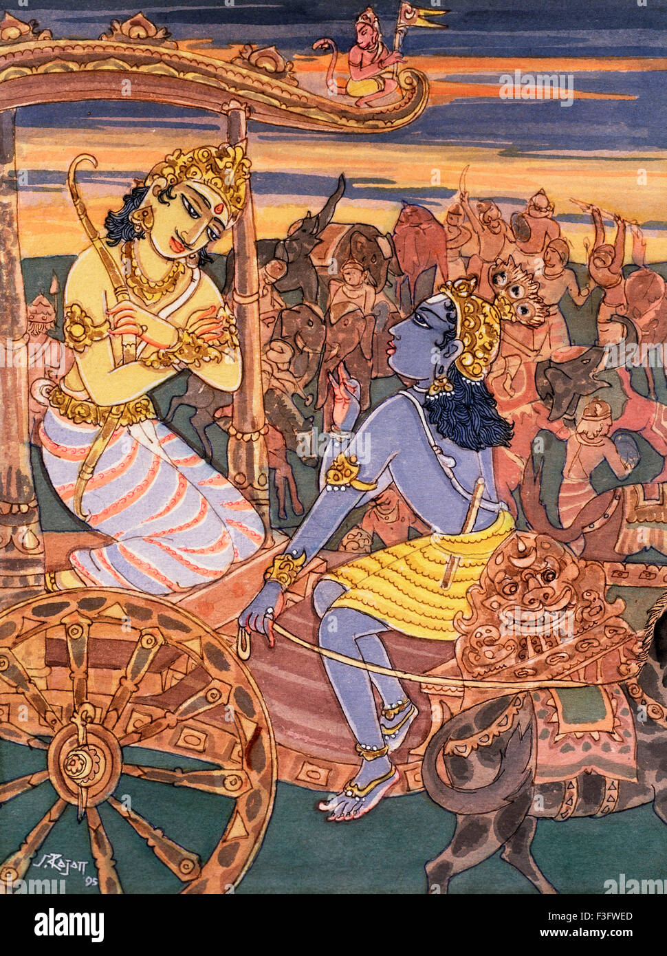 Hinduism hindu art religion spirituality krishna arjuna bow arrow bhagavat gita chariot war Stock Photo