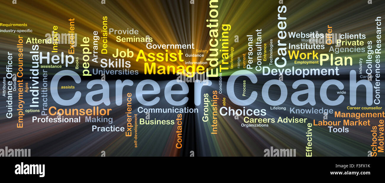 Background concept wordcloud illustration of career coach glowing light Stock Photo