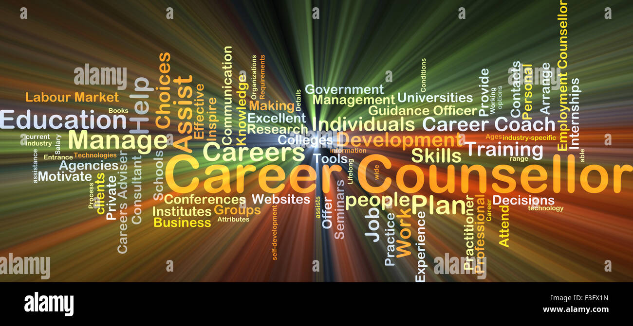 Background concept wordcloud illustration of career counsellor glowing light Stock Photo