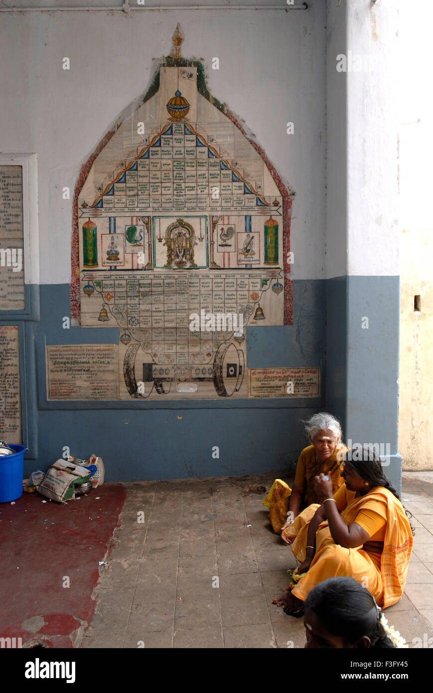 Devotees sitting on second Prakaram ; Swaminatha Swami temple ; Swamimalai ; Tamil Nadu ; India Stock Photo