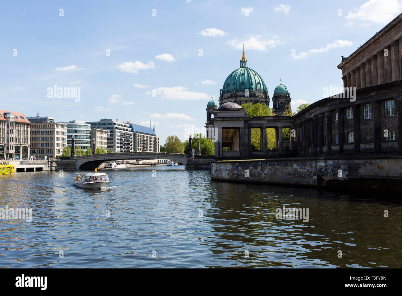 View of the Berliner Dom and Alte Nationalgalerie from the River Spree, Berlin Stock Photo