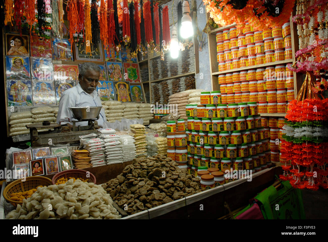 Stall selling religious items ; Tiruchendur; Tamil Nadu ; India Stock
