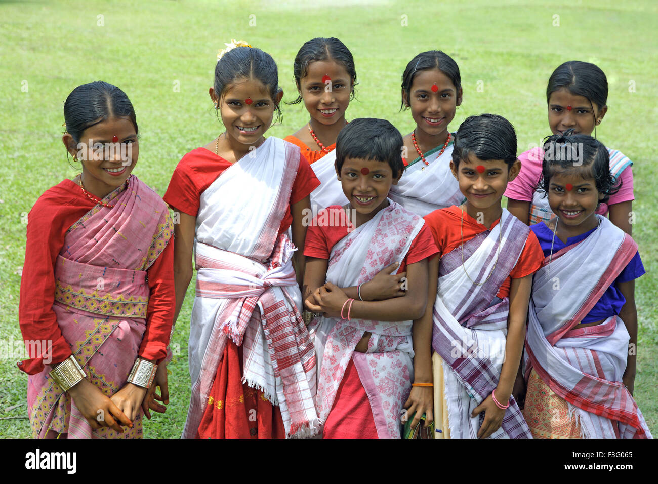 Girls Celebrating Bihu Festival New Year Celebration Assam India No