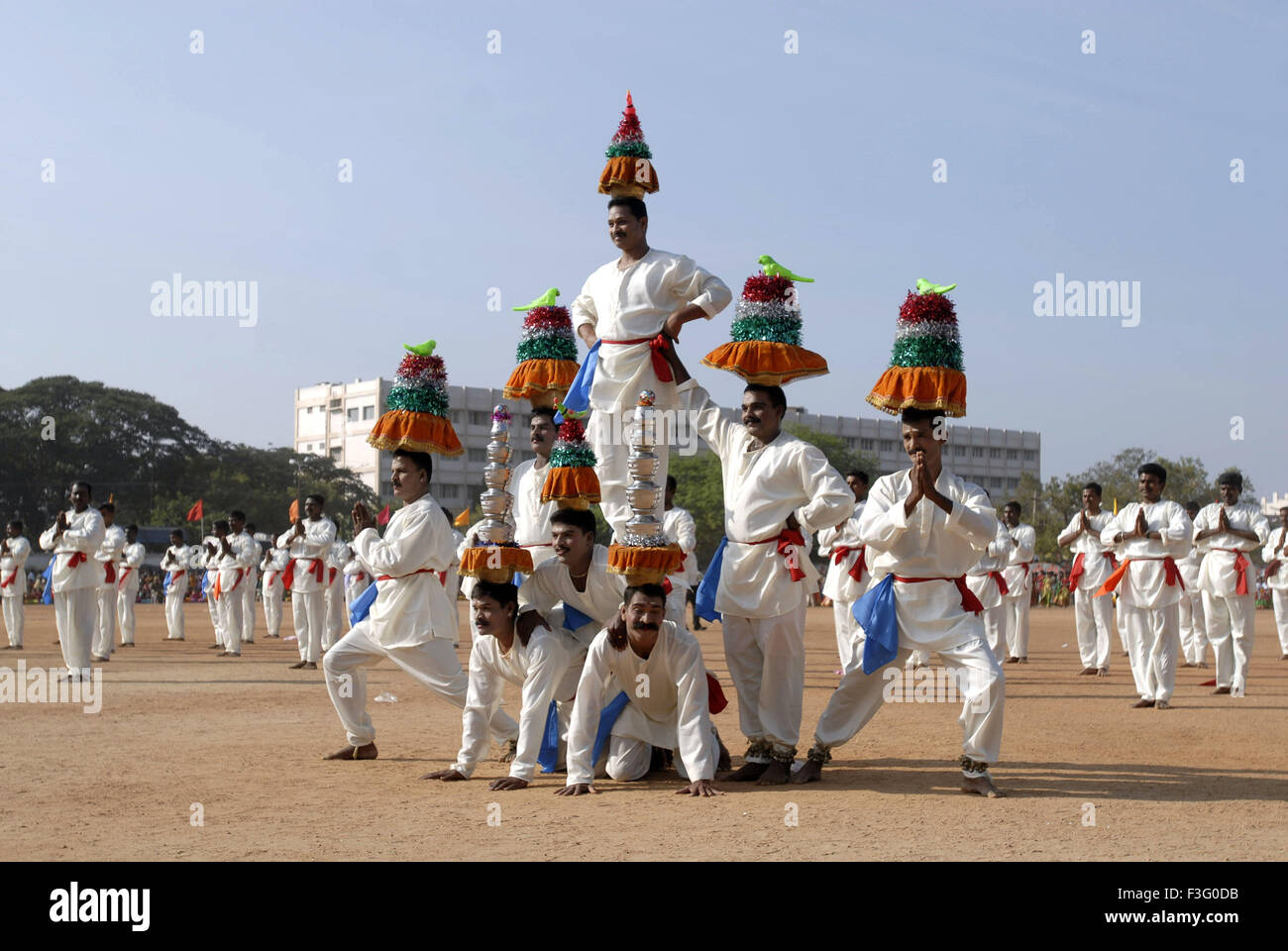 Karaganda Dancers ; men performing folk dance ; Tamil Nadu ; India Stock Photo