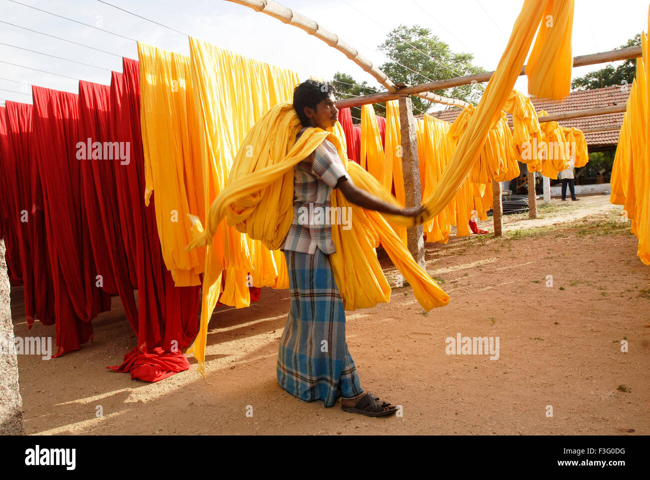 Fabric drying yard ; garment industry ; Tirupur ; Tamil Nadu ; India