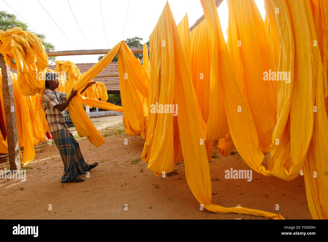 Fabric drying yard ; garment industry ; Tirupur ; Tamil Nadu ; India