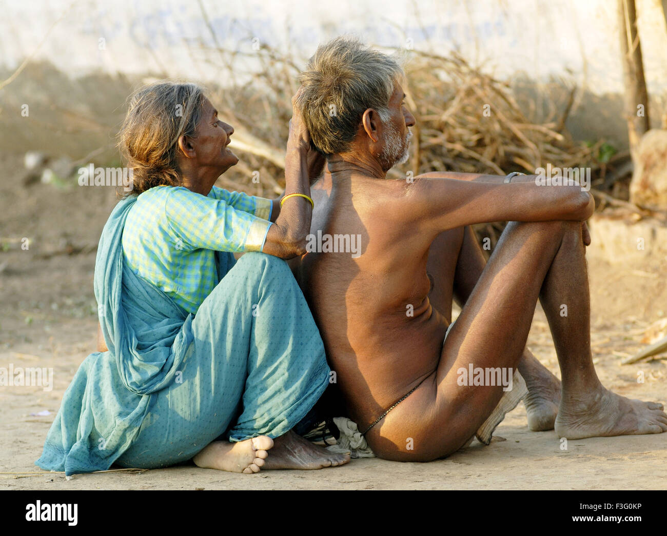 Rural life ; old couples near Vadalur ; Tamil Nadu ; India Stock Photo