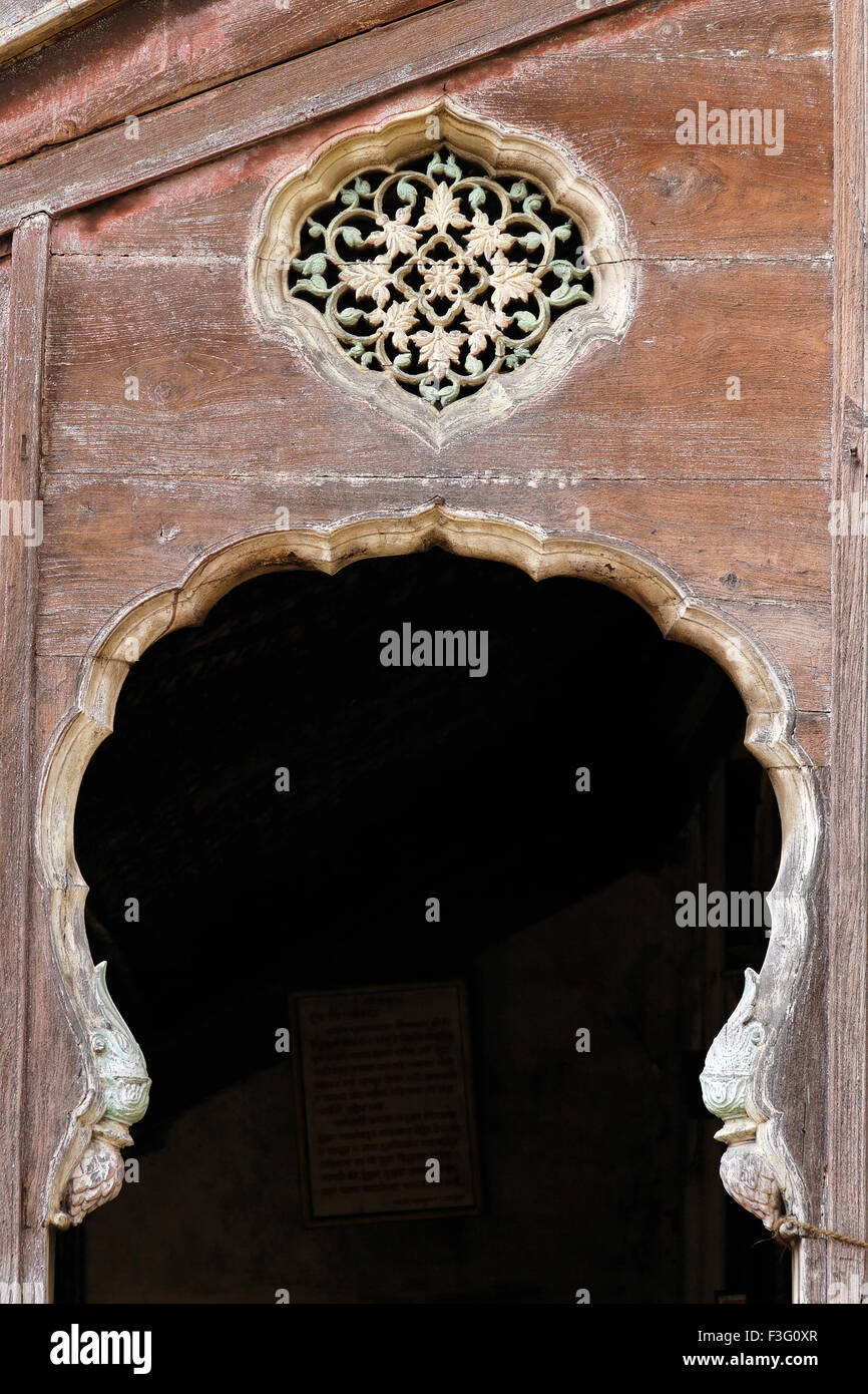 Wood carving ; Peshwa style ; Pune ; Maharashtra ; India Stock Photo